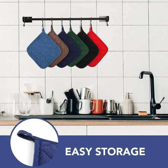 Alt view image 6 of 6 - Joyhalo 4 Pack Pot Holders for Kitchen Clearance | Cotton Oven Holder with Great Heat Resistance, Potholders Sets for Kitchen, Countertops, Hot Pots and Pans, Dark Blue