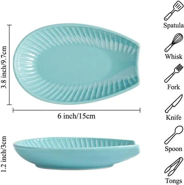 Alt view image 3 of 6 - Ceramic Spoon Rest for Stove Top, Spoon Holder for Kitchen Counter, Lead-Free Utensil Rest for Cooking Spoons, Ladles & Spatulas, Dishwasher Safe Farmhouse Kitchen Decor- Blue