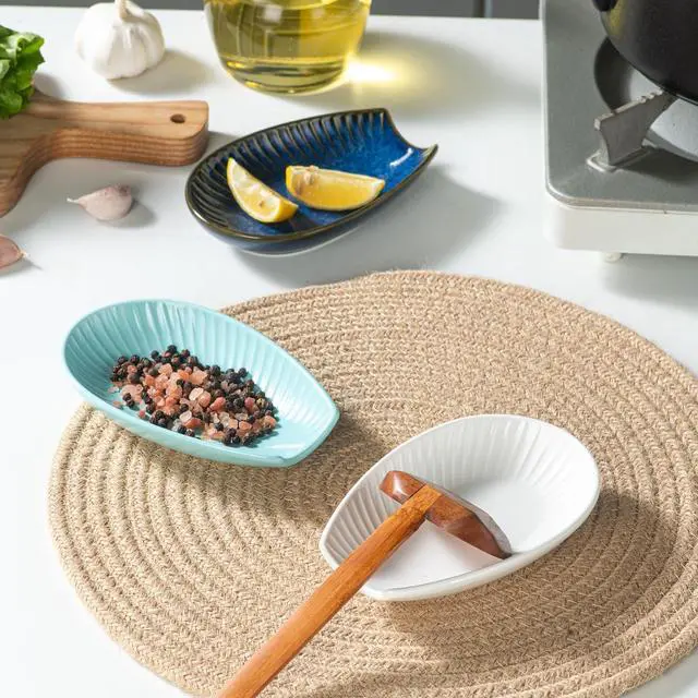 Alt view image 6 of 6 - Ceramic Spoon Rest for Stove Top, Spoon Holder for Kitchen Counter, Lead-Free Utensil Rest for Cooking Spoons, Ladles & Spatulas, Dishwasher Safe Farmhouse Kitchen Decor- Blue