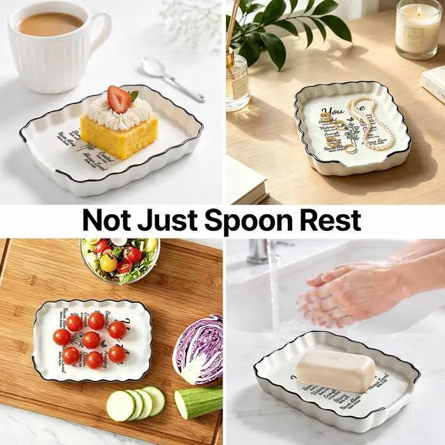 Alt view image 7 of 7 - Inspirational Christian Religious Gifts for Women Mom Wife, Spoon Rest | Ceramic Spoon Rest for Stove Top, Spoon Holder for Kitchen Counter Cooking Utensil Rest, Bible Verse Farmhouse Kitchen Decor
