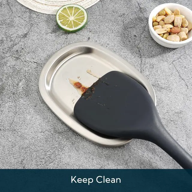 Alt view image 2 of 7 - Metal Spoon Rest with Non-slip Silicone Pad for Stove Top Kitchen Counter, 18/8 Stainless Steel Spoon Holder, Extra Large Resting Area, Dishwasher Safe, for Kitchen Cooking Utensils BBQ - 1 Pack