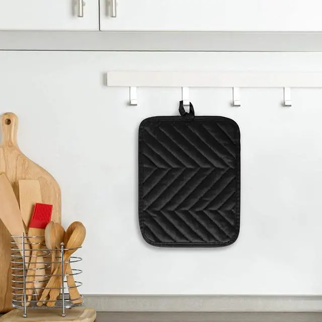 Alt view image 4 of 7 - R HORSE 6Pcs Black Pot Holders with Pocket for Kitchen, 7''x 9'' | Cotton Potholders, Heat Resistant Oven Mitts, Non-slip Terry Cloth Trivet, Ideal for Baking Cooking, Machine Wash