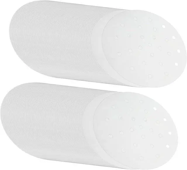 Alt view image 4 of 5 - Dumpling Paper Bamboo Steamer Liners, 7 Inch, 100 Pcs | With Holes, Parchment Paper, For Air Frying, For Baking