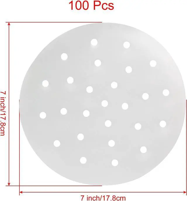 Alt view image 2 of 5 - Dumpling Paper Bamboo Steamer Liners, 7 Inch, 100 Pcs | With Holes, Parchment Paper, For Air Frying, For Baking