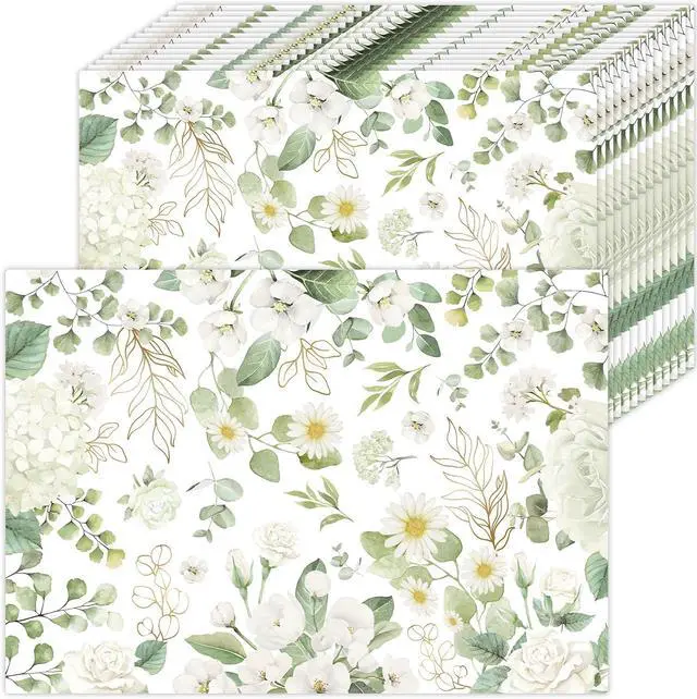 Main image of 50 Pack Green Eucalyptus Leaves Paper Placemats Disposable,16x 11 Inch Greenery Floral Placemats Summer Paper Table Mats for Wedding Bridal Shower Birthday Party Supplies