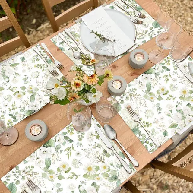 Alt view image 3 of 7 - 50 Pack Green Eucalyptus Leaves Paper Placemats Disposable,16x 11 Inch Greenery Floral Placemats Summer Paper Table Mats for Wedding Bridal Shower Birthday Party Supplies
