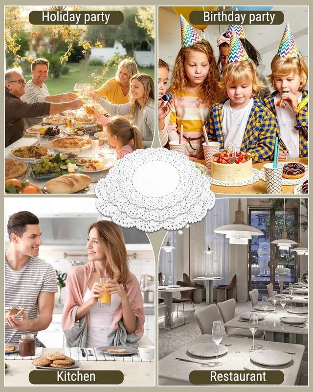 Alt view image 6 of 7 - 150 PCS Paper Doilies,Assorted Sizes White Lace Paper Doilies,Placemats for Party Table Cakes Desserts Crafts.