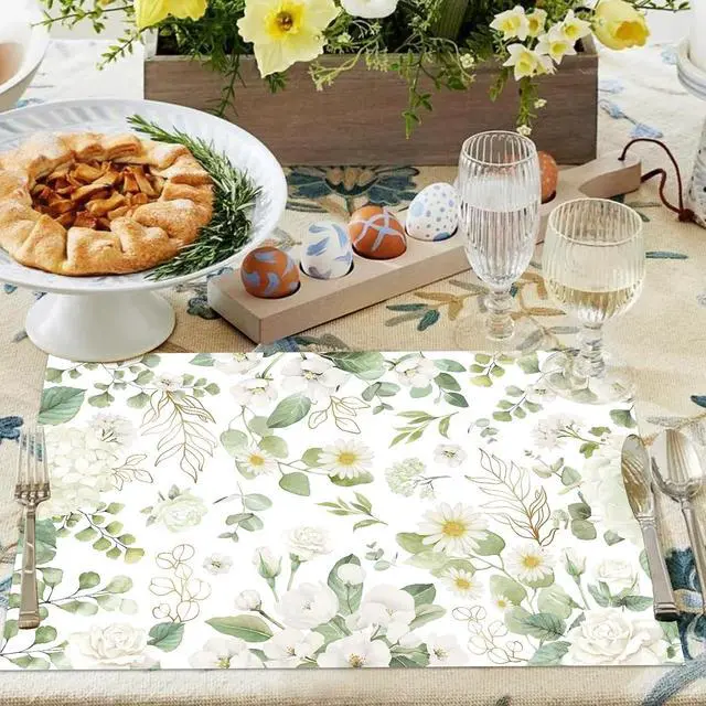 Alt view image 4 of 7 - 50 Pack Green Eucalyptus Leaves Paper Placemats Disposable,16x 11 Inch Greenery Floral Placemats Summer Paper Table Mats for Wedding Bridal Shower Birthday Party Supplies