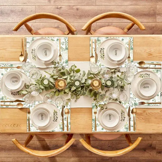 Alt view image 5 of 7 - 50 Pack Green Eucalyptus Leaves Paper Placemats Disposable,16x 11 Inch Greenery Floral Placemats Summer Paper Table Mats for Wedding Bridal Shower Birthday Party Supplies