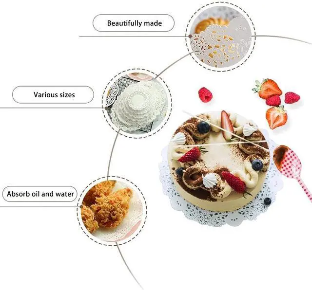 Alt view image 2 of 4 - 4 inch Round Paper Doilies/Lace Paper Placemats/Disposable Greaseproof Doilies,White,Pack of 100