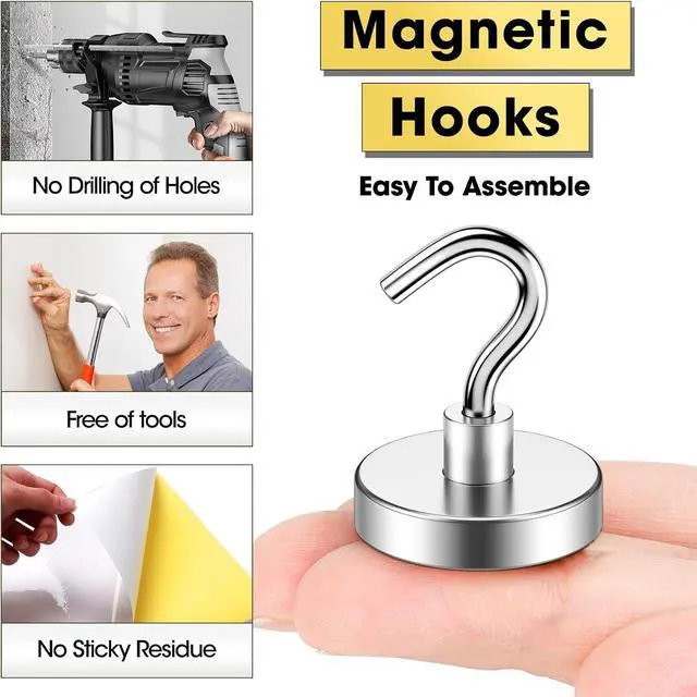 Alt view image 2 of 7 - Magnetic Hooks, 80LBS Heavy Duty Magnetic Hooks for Cruise Cabins, Metal Hooks for Cruise Ship Walls, Refrigerator, Classroom, Grills, Extra Strong Cruise Magnet Hooks for Hanging, 10 Pack (Silver)