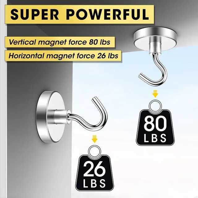 Alt view image 4 of 7 - Magnetic Hooks, 80LBS Heavy Duty Magnetic Hooks for Cruise Cabins, Metal Hooks for Cruise Ship Walls, Refrigerator, Classroom, Grills, Extra Strong Cruise Magnet Hooks for Hanging, 10 Pack (Silver)