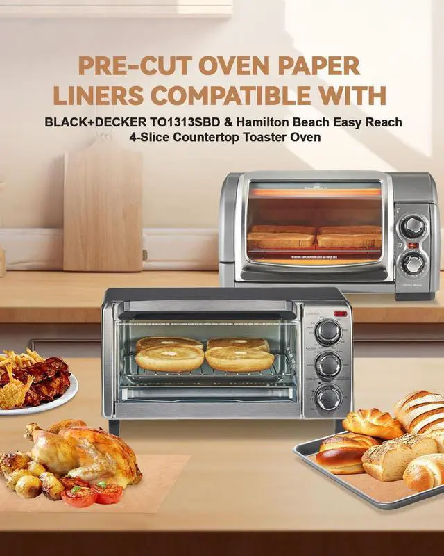 Alt view image 2 of 6 - 125PCs Air Fryer Liners Compatible with BLACK+DECKER TO1313SBD Toaster Oven | & Hamilton Beach Easy Reach 4-Slice Countertop Toaster Oven(31344DA), 8.7in Baking Disposable Parchment Paper Easy Cleanup