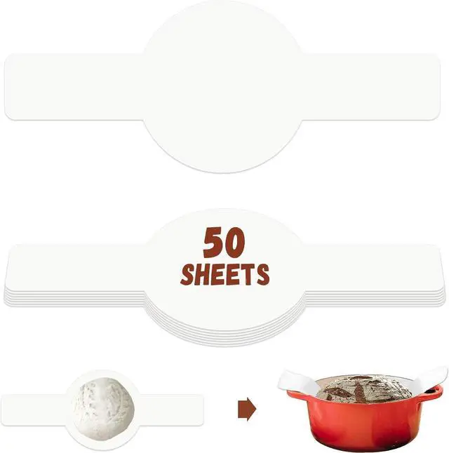 Main image of Disposable Parchment Paper for Sourdough Baking White 8" Round Long Handles | GIGYES Bread Sling for Dutch Oven & air fryer, Easy-Lift, Non-Stick, Odor-Free