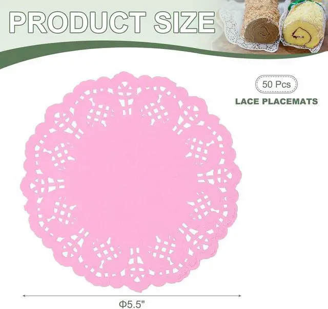 Alt view image 2 of 7 - Paper Doilies, Paper Lace Doilies Disposable Round Modern Decorative Placemats Bulk, 5.5 Inch Fit for Cakes Desserts Crafts Baked Grilled Fried Food Tableware (50 Pack, Pink)
