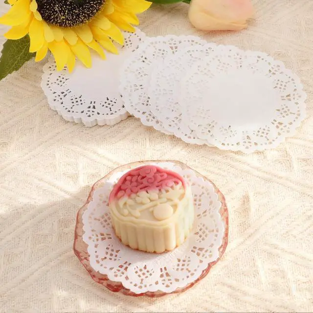 Alt view image 3 of 7 - 200 Pcs White Paper Doilies, 3.5 Inch Round Lace Doilies, Disposable Placemats for Party Tables Dessert Trays Party Craft Birthday Wedding Cakes Tableware Decorations