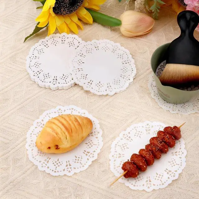 Alt view image 6 of 7 - 200 Pcs White Paper Doilies, 3.5 Inch Round Lace Doilies, Disposable Placemats for Party Tables Dessert Trays Party Craft Birthday Wedding Cakes Tableware Decorations