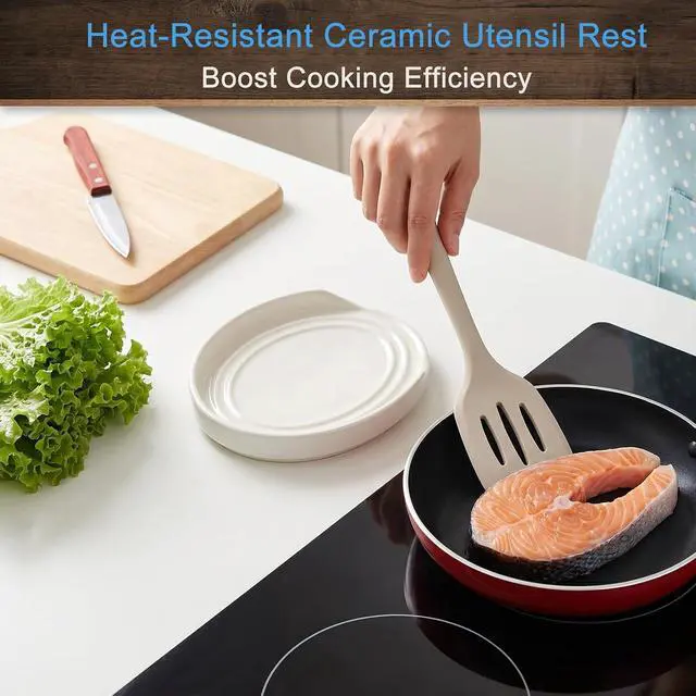 Alt view image 4 of 7 - Eichzer Large Ceramic Spoon Rest, Stove Top Utensil Holder, White | Heat Resistant Kitchen Counter Tray for Ladle, Spatula, Tongs, Whisk & Turner, Dishwasher Safe