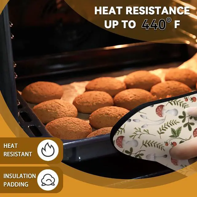 Alt view image 7 of 7 - Vintage Mushroom Strawberry Pot Holder Set of 2,Heat Resistant Potholders Oven Hot Pads for Kitchen Cooking Baking BBQ