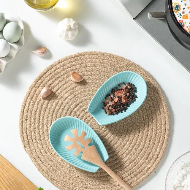 Alt view image 2 of 6 - Ceramic Spoon Rest for Stove Top, Spoon Holder for Kitchen Counter, Lead-Free Utensil Rest for Cooking Spoons, Ladles & Spatulas, Dishwasher Safe Farmhouse Kitchen Decor- Blue