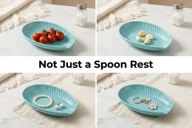 Alt view image 5 of 6 - Ceramic Spoon Rest for Stove Top, Spoon Holder for Kitchen Counter, Lead-Free Utensil Rest for Cooking Spoons, Ladles & Spatulas, Dishwasher Safe Farmhouse Kitchen Decor- Blue