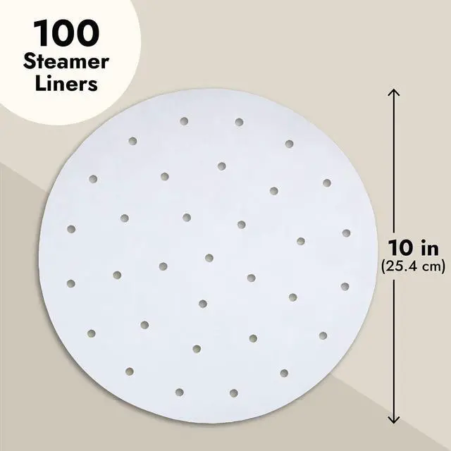 Alt view image 4 of 7 - Juvale Disposable Air Fryer Liners - 10-Inch Round White 100-Pack - Perforated Parchment Paper Sheets for Dumplings, Buns & Dim Sum - Steamer Basket Liners & Air Fryer Accessories