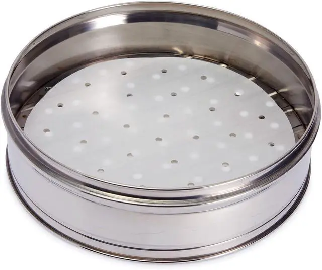 Alt view image 7 of 7 - Juvale Disposable Air Fryer Liners - 10-Inch Round White 100-Pack - Perforated Parchment Paper Sheets for Dumplings, Buns & Dim Sum - Steamer Basket Liners & Air Fryer Accessories