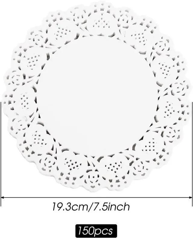 Alt view image 2 of 6 - Paper Doilies 7 inch Round White Lace Doilies Paper Disposable Round Paper Doilies for Buffet Cake Fried Food Party Wedding Tableware Decoration 150PCS