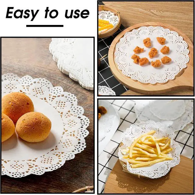 Alt view image 4 of 6 - Paper Doilies 7 inch Round White Lace Doilies Paper Disposable Round Paper Doilies for Buffet Cake Fried Food Party Wedding Tableware Decoration 150PCS