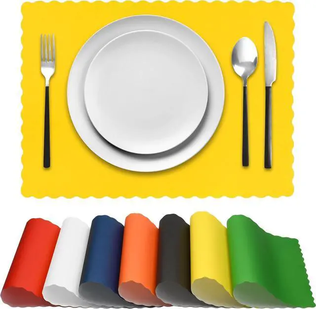 Alt view image 2 of 2 - Paper Placemats for Dining Table Disposable Scalloped Edges Color Table Mats Great for Parties and Christmas Table Decorations 10"x14" (Yellow) 50ct