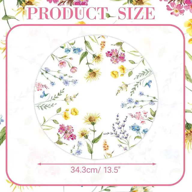 Alt view image 2 of 7 - 50 PCS Disposable Floral Paper Placemats Watercolor Wildflower Round Placemat Summer Table Mats for Wedding Anniversary Bride Party Supplies