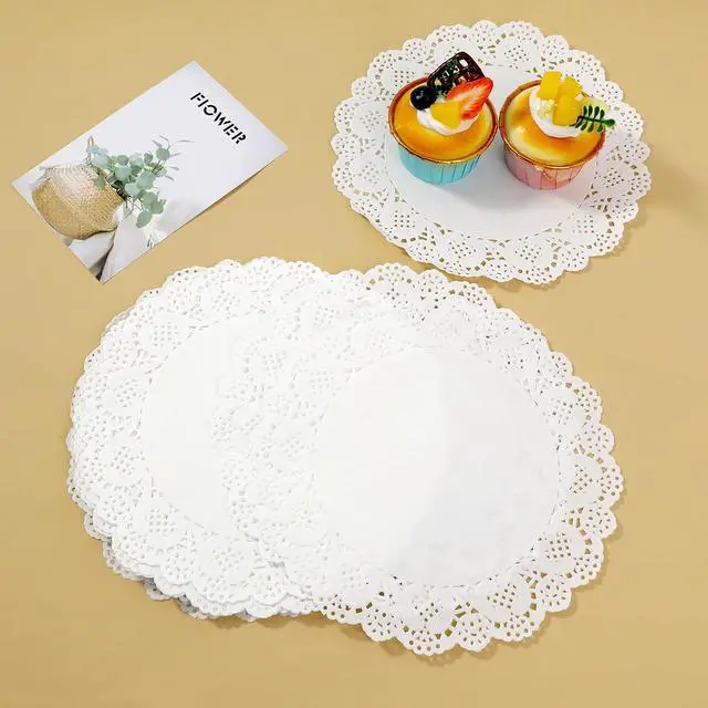 Alt view image 5 of 6 - Paper Doilies 7 inch Round White Lace Doilies Paper Disposable Round Paper Doilies for Buffet Cake Fried Food Party Wedding Tableware Decoration 150PCS