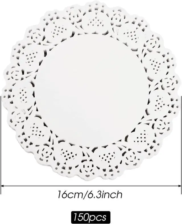 Alt view image 2 of 7 - 150 Pcs 6 inch White Lace Paper Doilies Disposable Round for Buffet Cake Fried Food Party Wedding Tableware Decoration, Disposable Doilies Kitchen and Table Linens, Small Paper Doilies