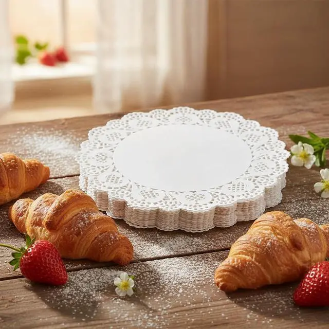 Alt view image 6 of 7 - 150 Pcs 6 inch White Lace Paper Doilies Disposable Round for Buffet Cake Fried Food Party Wedding Tableware Decoration, Disposable Doilies Kitchen and Table Linens, Small Paper Doilies