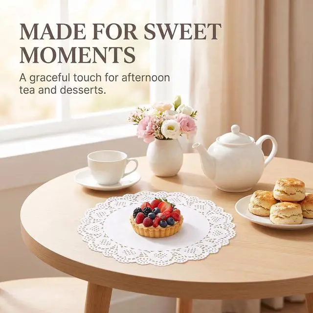 Alt view image 7 of 7 - 150 Pcs 6 inch White Lace Paper Doilies Disposable Round for Buffet Cake Fried Food Party Wedding Tableware Decoration, Disposable Doilies Kitchen and Table Linens, Small Paper Doilies