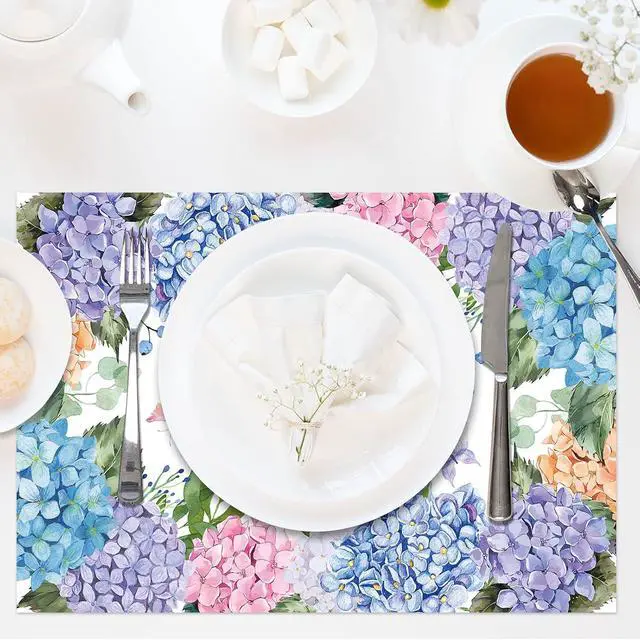 Alt view image 5 of 7 - Paper Placemats Disposable 50 Pack Hydrangea Placemats 16x 11 Inch Floral Place Mats for Spring Summer Dining Table Wedding Party Supplies