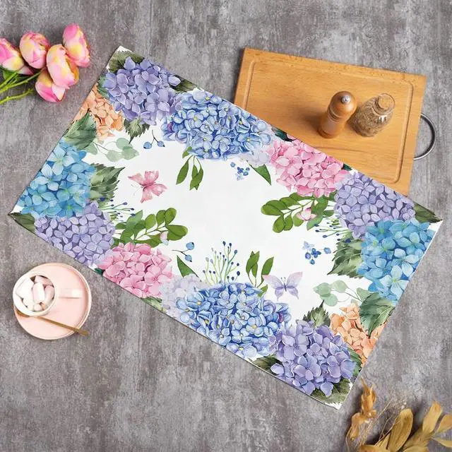 Alt view image 6 of 7 - Paper Placemats Disposable 50 Pack Hydrangea Placemats 16x 11 Inch Floral Place Mats for Spring Summer Dining Table Wedding Party Supplies