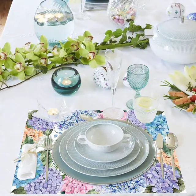 Alt view image 7 of 7 - Paper Placemats Disposable 50 Pack Hydrangea Placemats 16x 11 Inch Floral Place Mats for Spring Summer Dining Table Wedding Party Supplies