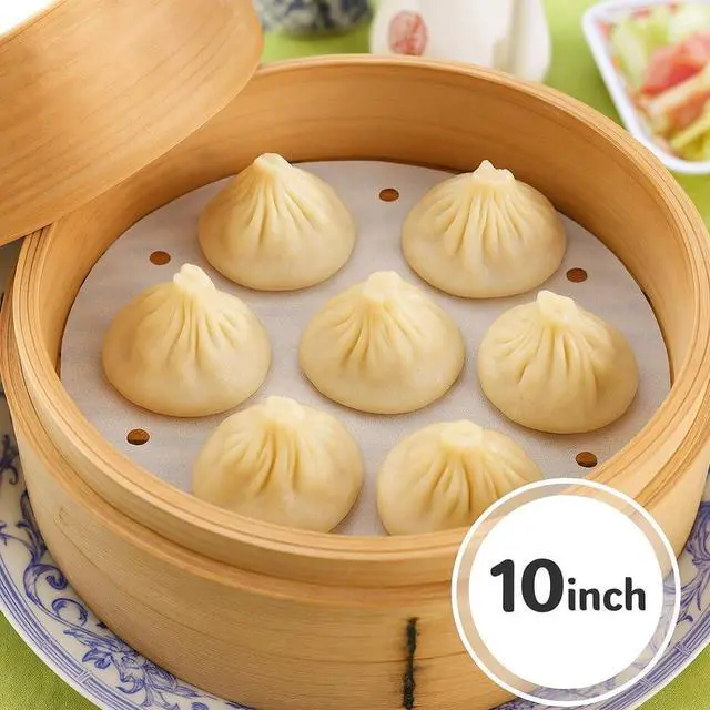 Alt view image 2 of 7 - BYKITCHEN 10 Inch Bamboo Steamer Liners for Dumpling, Air Fryer Paper Liner | 200PCS Pre-Cut Nonstick Steamer Liners for Bamboo,Steaming Basket, Perforated Air Fryer Parchment Paper Rounds