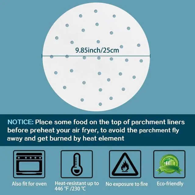 Alt view image 3 of 7 - BYKITCHEN 10 Inch Bamboo Steamer Liners for Dumpling, Air Fryer Paper Liner | 200PCS Pre-Cut Nonstick Steamer Liners for Bamboo,Steaming Basket, Perforated Air Fryer Parchment Paper Rounds