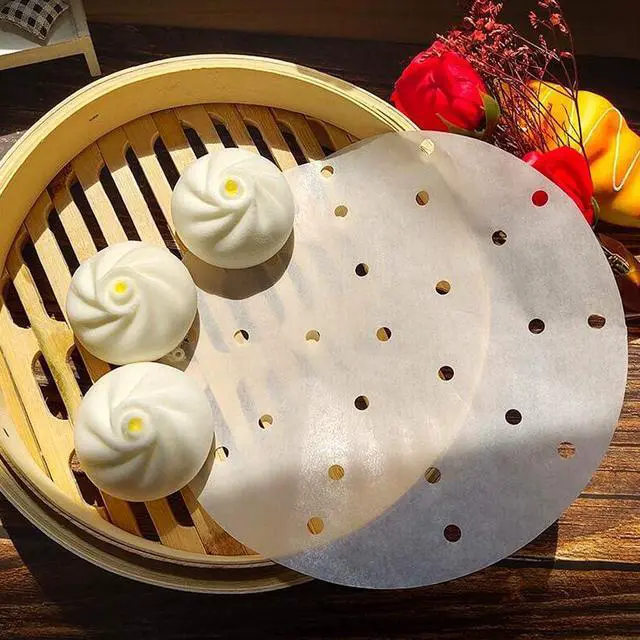 Alt view image 7 of 7 - BYKITCHEN 10 Inch Bamboo Steamer Liners for Dumpling, Air Fryer Paper Liner | 200PCS Pre-Cut Nonstick Steamer Liners for Bamboo,Steaming Basket, Perforated Air Fryer Parchment Paper Rounds