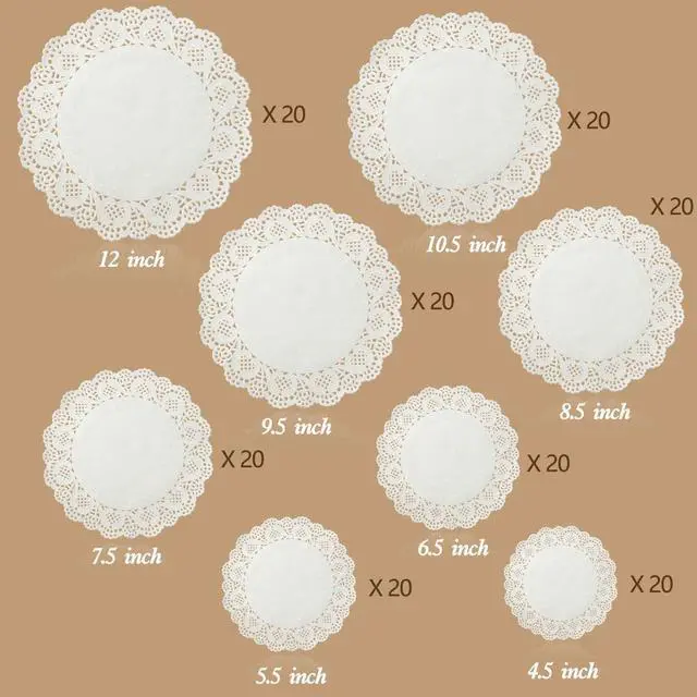 Alt view image 2 of 7 - Boao 160 Pcs White Paper Doilies for Wedding & Holiday Table Decor, 8 Sizes | Assorted Sizes Round Lace Doilies for Dessert Tables Bulk, Elegant Parties & Christmas Events (4.512 Inch / 11.430.5 Cm)