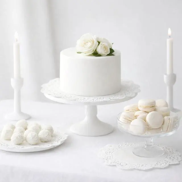 Alt view image 5 of 7 - Boao 160 Pcs White Paper Doilies for Wedding & Holiday Table Decor, 8 Sizes | Assorted Sizes Round Lace Doilies for Dessert Tables Bulk, Elegant Parties & Christmas Events (4.512 Inch / 11.430.5 Cm)