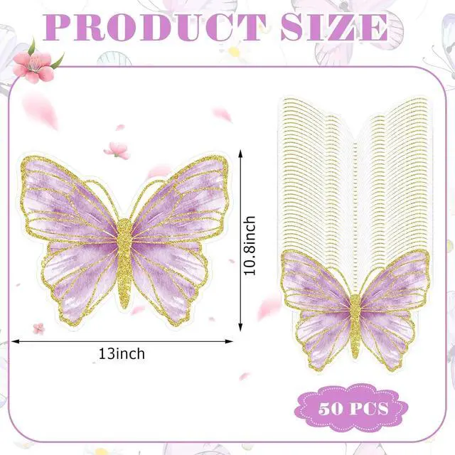 Alt view image 2 of 6 - Harloon 50 Pcs Butterfly Paper Placemats Disposable Colorful Butterfly Table Mats for Spring Summer Wedding Baby Shower Birthday and Holiday Party Kitchen Dining Table, 13 x 10.8 Inches (Purple)