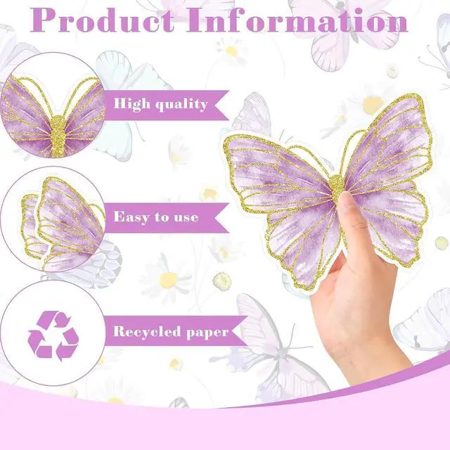 Alt view image 3 of 6 - Harloon 50 Pcs Butterfly Paper Placemats Disposable Colorful Butterfly Table Mats for Spring Summer Wedding Baby Shower Birthday and Holiday Party Kitchen Dining Table, 13 x 10.8 Inches (Purple)