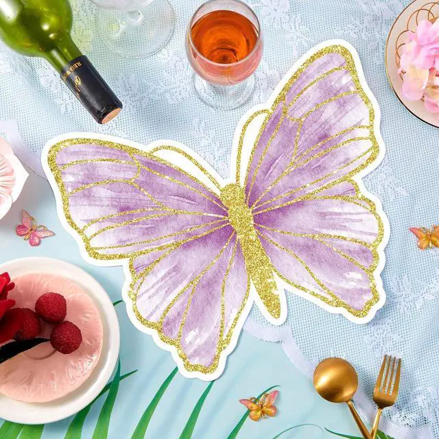 Alt view image 4 of 6 - Harloon 50 Pcs Butterfly Paper Placemats Disposable Colorful Butterfly Table Mats for Spring Summer Wedding Baby Shower Birthday and Holiday Party Kitchen Dining Table, 13 x 10.8 Inches (Purple)