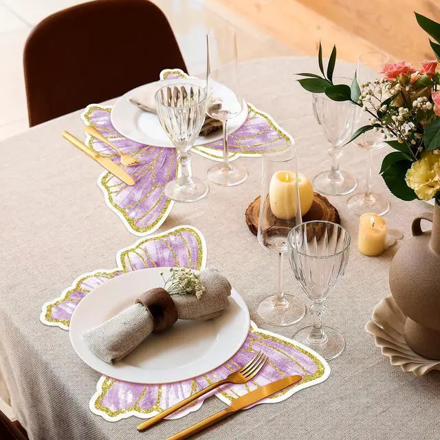 Alt view image 5 of 6 - Harloon 50 Pcs Butterfly Paper Placemats Disposable Colorful Butterfly Table Mats for Spring Summer Wedding Baby Shower Birthday and Holiday Party Kitchen Dining Table, 13 x 10.8 Inches (Purple)