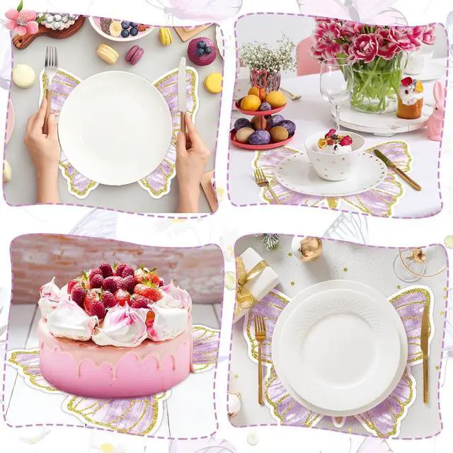 Alt view image 6 of 6 - Harloon 50 Pcs Butterfly Paper Placemats Disposable Colorful Butterfly Table Mats for Spring Summer Wedding Baby Shower Birthday and Holiday Party Kitchen Dining Table, 13 x 10.8 Inches (Purple)