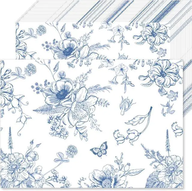 Main image of 50 Pcs Blue Porcelain Paper Placemats, 11x16 Inch Blue Floral Disposable Placemats Spring Summer Flowers Chinoiserie Table Mats for Wedding Baby Shower Birthday Home Party Supplies