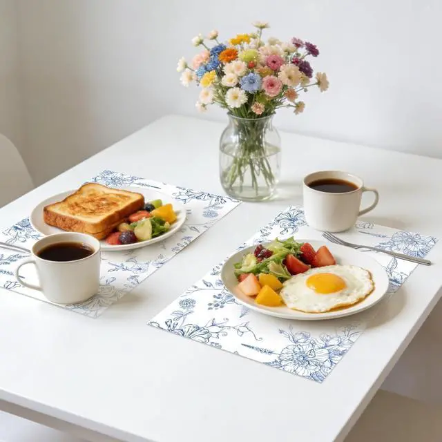 Alt view image 5 of 7 - 50 Pcs Blue Porcelain Paper Placemats, 11x16 Inch Blue Floral Disposable Placemats Spring Summer Flowers Chinoiserie Table Mats for Wedding Baby Shower Birthday Home Party Supplies